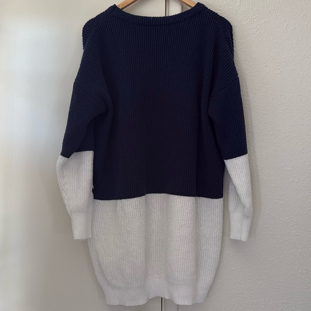 Chanel Navy Blue Oversized Knit Logo Sweater CC Double C Patch Fits M - XL - Picture 5 of 7